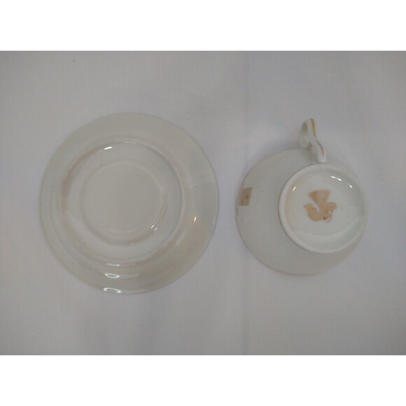 VTG Air France Pillivuyt? Porcelain Teacup and Saucer Ivory Cream with Gold Rim - Picture 3 of 14